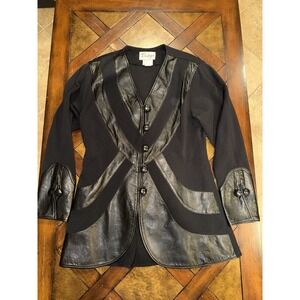 Women's Vintage Batya Black Leather Panel Jacket Made in USA